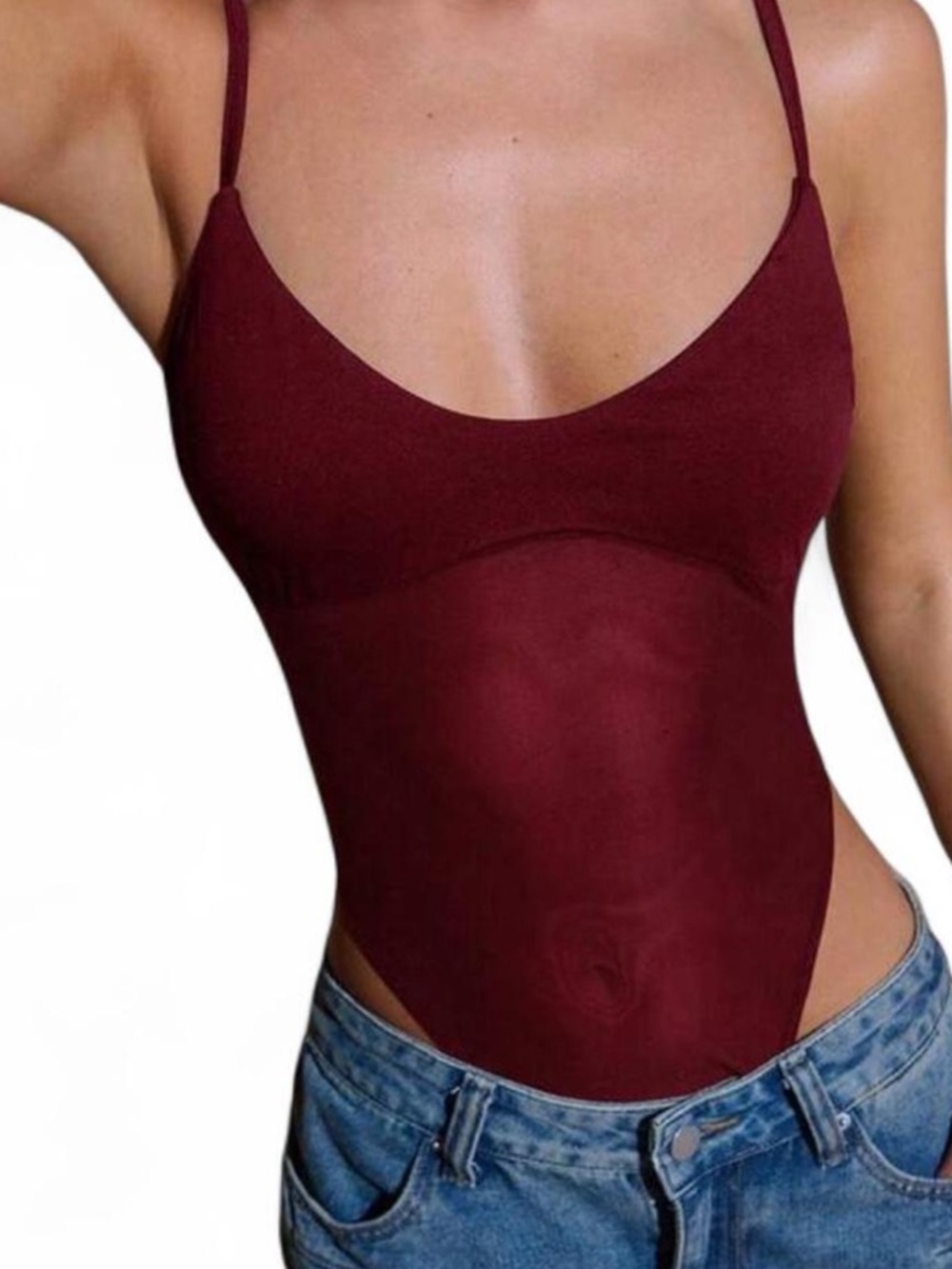 💥BRAND NEW💥 BURGUNDY MESH BODY SUIT WITH ADJUSTABLE SPAGHETTI STRAPS SIZE SMALL
